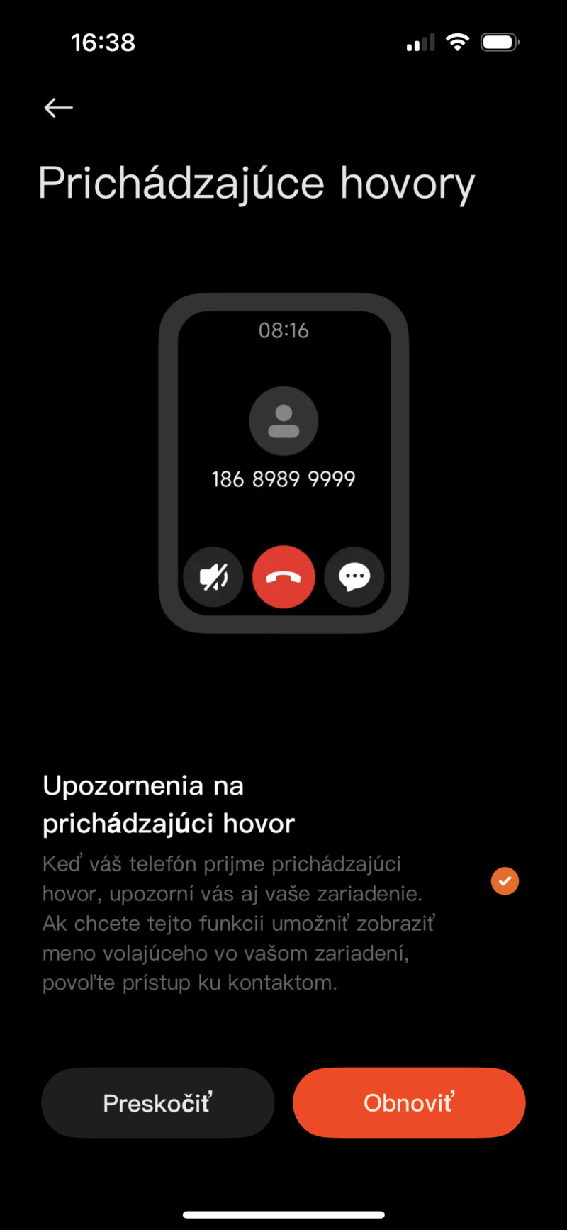 Úvodné nastavenie prichádzajúcich hovorov