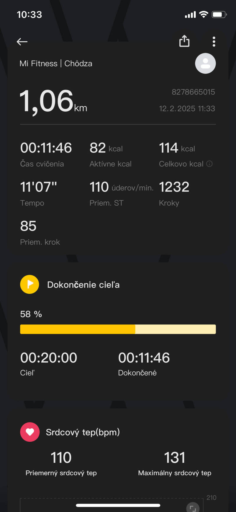 Indikácia splnených cieľov v aplikácii Mi Fitness